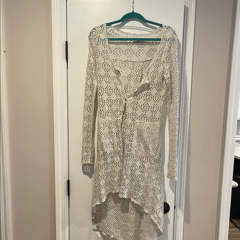 Free people crochet long cardigan